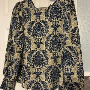 Elegant Blue and Cream Patterned Women's Top